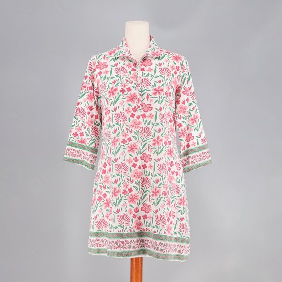 Victoria Dunn Dresses & Skirts - VICTORIA DUNN Cotton Floral Shirt Dress Pink & Green Size S